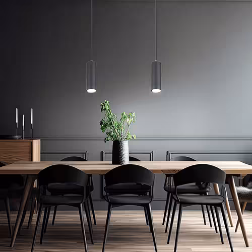 schwarze Hängelampe in runder Form